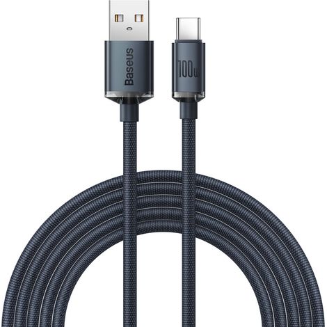 Cable para carga rápida y transferencia de datos USB USB-C 100W 2m negro (1/5)