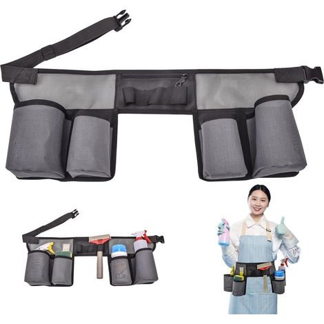 Ceinture de nettoyage de vitres avec 4 poches, pochette à outils réglable, ceinture à outils en maille de nylon pour le ménage, ceinture de jardinage portable (1/4)