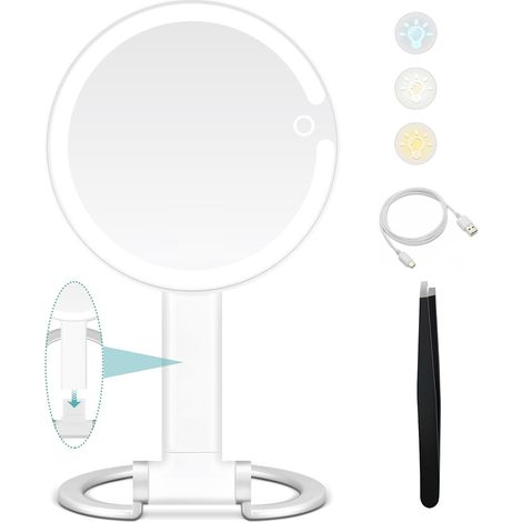 20X/1X Magnifying Mirror with Light, Illuminated Makeup Mirror with Magnification, Double-Sided Freestanding Makeup Mirror, Magnifying Mirror, Rechargeable, 3 Dimmable Colors (1/5)