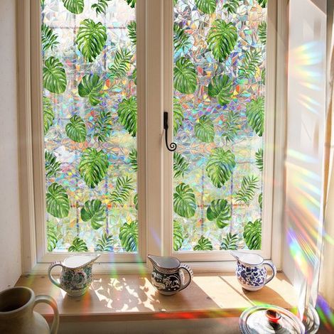 Fensterdekoration – Fensterfolie – Statisch aufladende PVC-Folie – Klebstofffrei – 43 x 100 cm – Geeignet für Fenster, Glas und Spiegel – Frisch und schlicht – 2er-Pack (1/5)