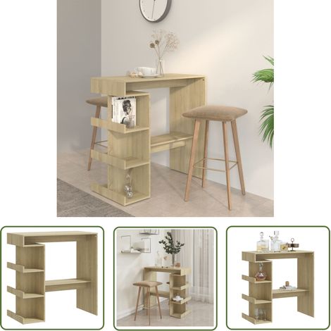 The Living Store Bartisch mit Regal Sonoma-Eiche 100x50x101,5 cm Holzwerkstoff - Esstisch - Bartisch - Stehtisch - Bistrotisch - Wohnzimmertisch (1/5)