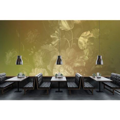 Papier peint panoramique floral idéal restaurant Tapisserie panoramique fleurs vert et blanc Papier peint panoramique nature zen salle à manger (1/3)