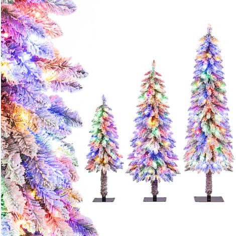 Lot de 3 Arbres de Noël Artificiels de 90/120/150 cm, Pré-Éclairés avec 115+207+275 Pointes de Branches Enneigées, 50 & 100 & 150 Lumières LED (1/5)
