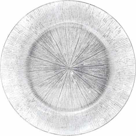 Sous-assiettes en plastique rigide effet rayons argentés, lot de 6, diam. 33 cm