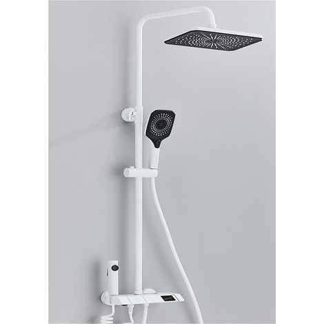Ensemble de douche mitigeur thermostatique intelli Ensemble de douche numérique Piano noir robinets de salle de bain en laiton intelligents robinet de cascade chaud et froid système de douche blanc pl (1/5)