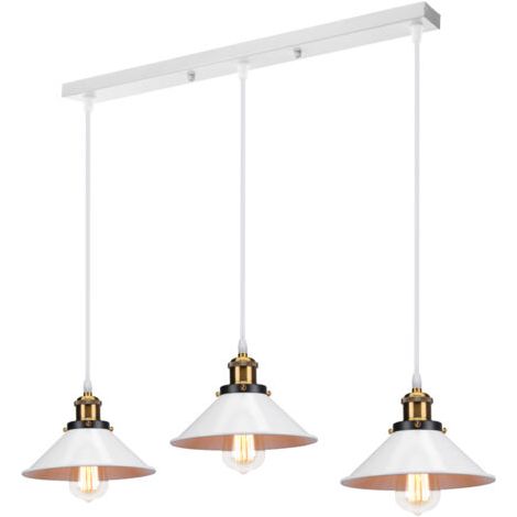 royaluxe- Luminaire De Style Rétro Ø22CM Lustre Vintage À 3 Lumières Suspension Blanc Plafonnier En Fer En Métal Pour Éclairage De Cuisine De Couloir De Bar (1/5)