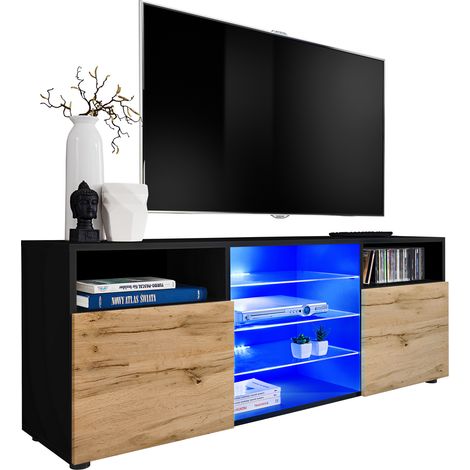 Extreme Furniture, Vitrines Murales T38, (LxHxP): 140 x 53 x 35, Carcasse en Noir Mat, Façades en Wotan Mat, sans LED (1/3)