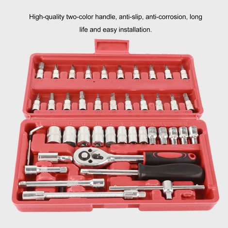 Jeu de 46 clés à douille pour voitures, motos, pièces automobiles et petits outils de quincaillerie ménagers. (1/5)