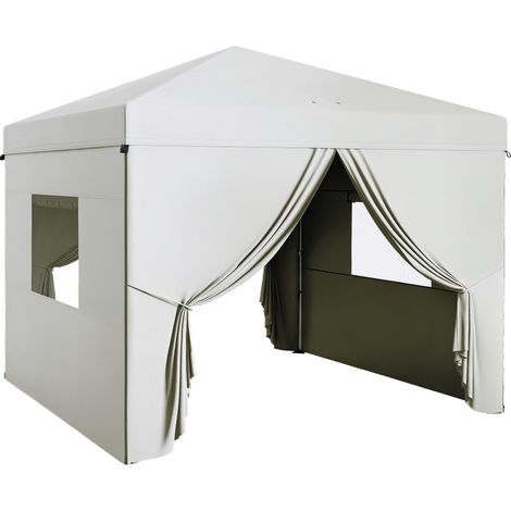 Tente pliante 3x3m avec 4 rideaux latéraux, 2 fenêtres en filet, hauteur réglable, imperméable et résistante aux UV, blanche