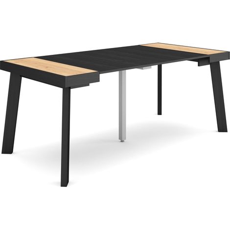 Skraut Home - Consolle allungabile, Tavolo consolle allungabile , 180, Per 8 persone, Gambe in legno, Stile moderno, Rovere e nero (1/5)