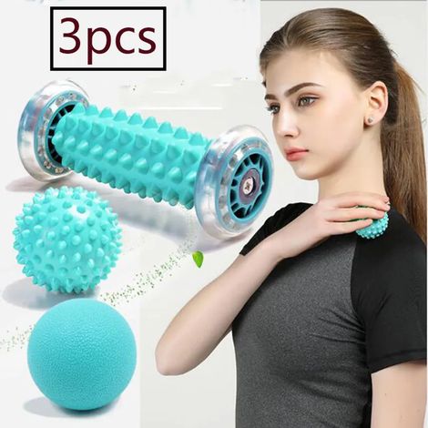Conjunto de bola de erizos y rodillos de masaje para fascitis plantar, conjunto de rodillos y bolas para fascia muscular, alivio del dolor para talón, reducción del estrés y relajación a través de la  (1/5)