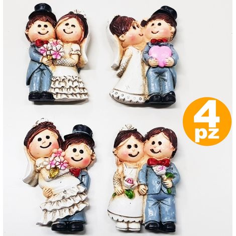 TrAdE Shop Traesio - Set 4 Calamita Calamite Sposi Wedding Ceramica Bomboniera Matrimonio Segnaposto -