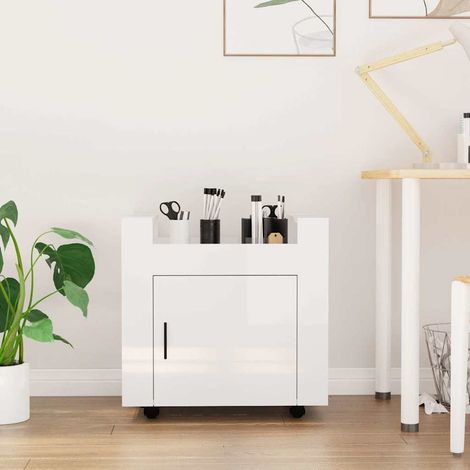 Chariot de bureau à roulettes avec porte Bois d'ingénierie blanc brillant 60 x 45 x 60 cm - PANGIVO (1/5)
