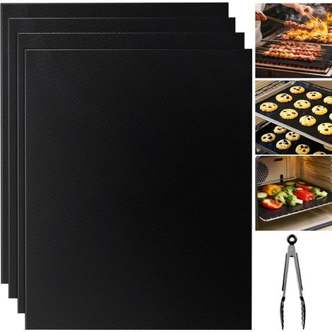 4 Tapis De Four, 40x33cm Feuille Cuisson Anti-adhésive, Protection Fond Découpable, Pour Grill Gaz Électrique (1/5)