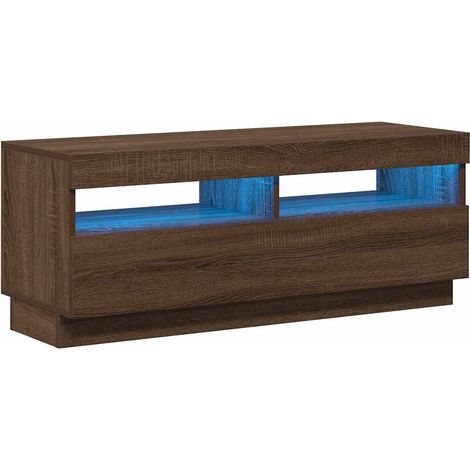 Mueble de TV con luces LED marrón roble 100x35x40 cm vidaXL