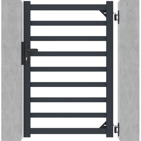 Casanoov – Portillon aluminium barreaudé 93cm x 141.6cm – Gris anthracite RAL 7016 – Montage facile – Accessoires inclus (1/5)