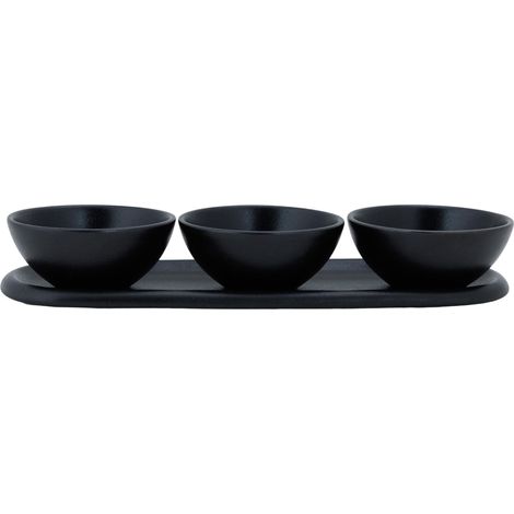 Service apéritif en Grès Ellips, noir, 4 pièces - Assiette Ovale 28,5X9,5Cm + 3 Coupelles D9Cm (1/3)