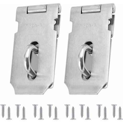 2Pcs Moraillon Résistant Et Agrafe Serrure, Acier Inoxydable Porte Verrous, Porte Fermoir avec 16Pcs Des Vis, 4 Pouces (1/5)