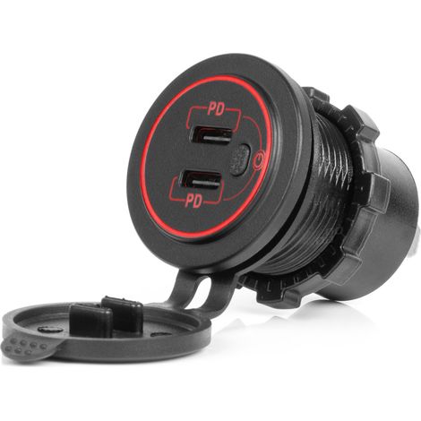 Kfz-Ladegerät mit USB-Anschlüssen, wasserdicht, mit Schalter, 2x USB-C, 12V, 24V, amio-04224 (1/5)