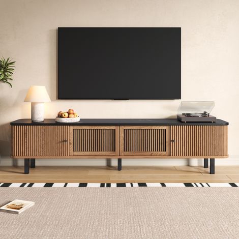 TV-Schrank 190x35x45 cm Eiche MDF und Spanplatte mit Schiebetüren und Gitterfront (1/5)