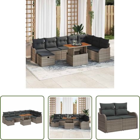 Poly-Rattan -  Garten-Sofa-Set 9 pcs Grau Poly-Rattan (1/5)