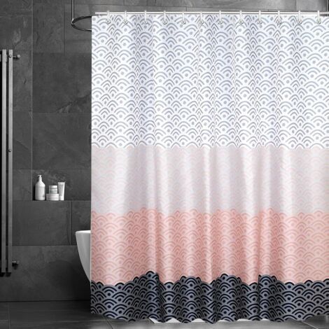 Rideau de douche, 120 x 180 cm, motif floral, ourlet lesté, textile anti-moisissure, imperméable, lavable, en tissu polyester, avec œillets et 8 anneaux de rideau de douche, pour salle de bain (1/5)