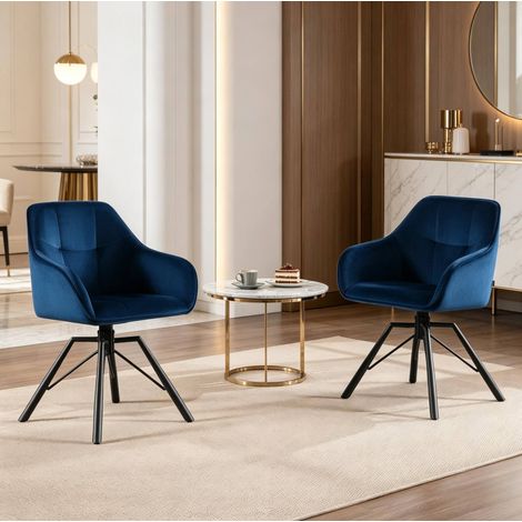 MEUBLIV Silla de comedor giratoria azul – respaldo suave, reposabrazos, lote de 2 (1/5)