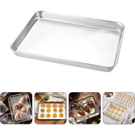 Moule à pâtisserie en acier inoxydable 1 pièce, 26,5 x 15,5 x 1,2 cm, revêtement antiadhésif, pour gâteaux, pain et pizza, compatible four (1/5)