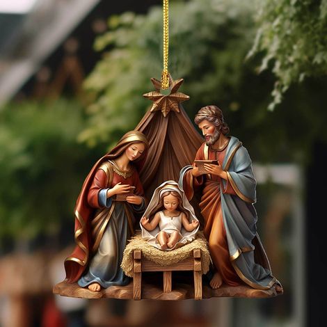 Ornement De Scène De Nativité - Acrylique 8 cm - Décoration Arbre De Noël - Scène De La Naissance De Jésus - Lot De 1 (1/5)