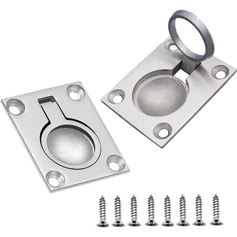 2-teiliges Bootslukengriff-Set, bündig eingelassene Luken für Boote, Edelstahl-Marinegriff, mit 8 Schrauben, für Boote, Yachten, Stauräume (1/4)