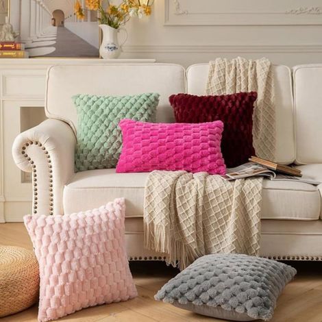 Lot de 2 Housses de Coussin, Fausse Fourrure, Velours, Décoration Salon (1/5)