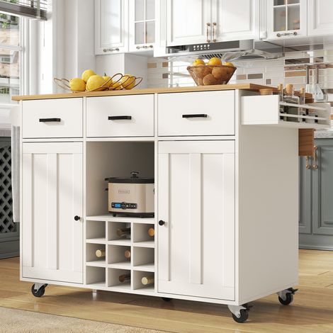 Desserte de cuisine moderne, buffet 124x40x91,5 cm, table à manger multifonctionnelle, plateau pliable en MDF grain de bois, blanc (1/5)