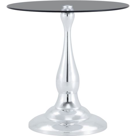 Mesa auxiliar redonda de vidrio templado con base de metal plateado, moderna (1/5)