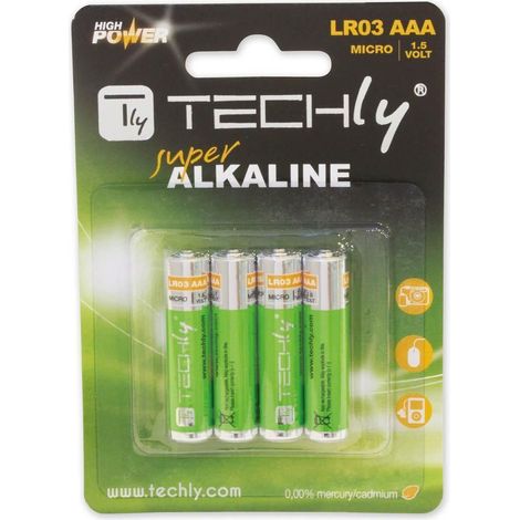 Techly Blister 4 Batterie High Power Mini Stilo AAA Alcaline LR03 1.5V (1/4)