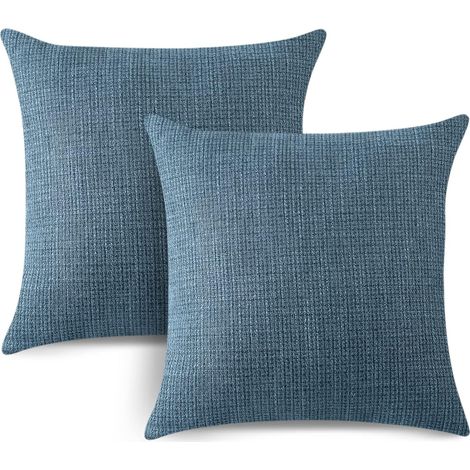 Lot de 2 housses de coussin en lin, 40x40cm, bleu uni pour canapé et décoration intérieure. (1/5)