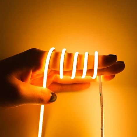COB LED Strip 24V 5m Yellow Gold 3mm Narrow High Fidelity Color CRI 90+ Linear Mood Lighting for Hotel and Restaurant Very Flexible Power Supply Not Included (1/5)