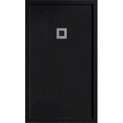 Mineralguss-Duschwanne extra flach mit Rand SARIN SCHWARZ 70x140 cm Ablaufschutz in Chrom