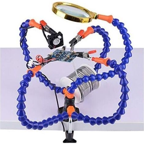 Station de soudage « troisième main » avec 5 bras flexibles de 30 cm et loupe 3X – idéale pour électronique, bijouterie & bricolage