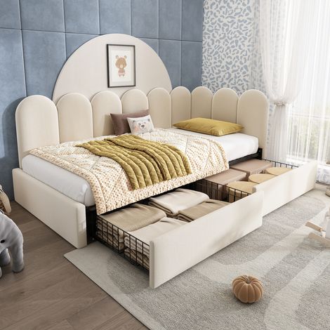 Bett Einzelbett Stauraum 90x190 Samt mit Schubladen OKMYHOME