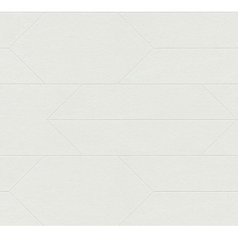 Papier peint graphique blanc Tapisserie géométrique à trapèzes Papier peint moderne 10,05 x 0,53 m à peindre idéal pour cuisine (1/4)