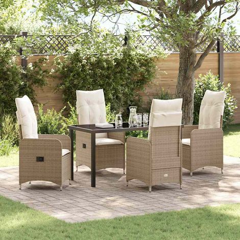 Conjunto de Comedor de Jardín con cojín 5 pcs Beige Poliratán (1/5)
