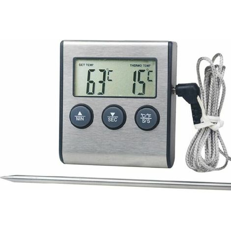 Digitales Küchenthermometer, großes LCD-Display, lange Sonde für Grill, Ofen, Fleisch, Kochtemperatur, Alarm-Timer-Tool (1/4)