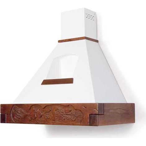 Hotte de cuisine rustique blanche EPOQUE avec cadre en bois incrusté couleur tabac 90 cm (1/3)