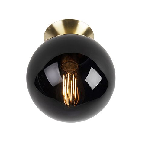 Art Deco Deckenleuchte Messing mit schwarzem Glas - Pallon