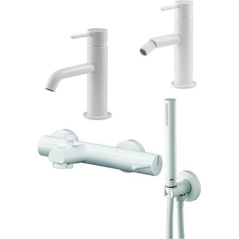 Set miscelatore lavabo, miscelatore bidet e kit vasca in colore bianco opaco Gattoni Easy KITEASYBO7