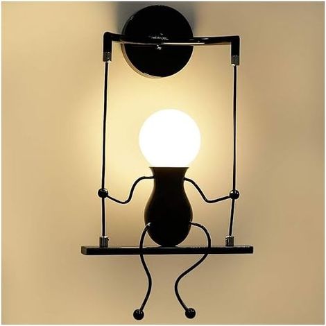Applique Murale Design Humanoïde Noir - Lampe LED Moderne E27 - Pour Chambre Enfant, Salon, Couloir - Décoration Murale Créative (1/5)