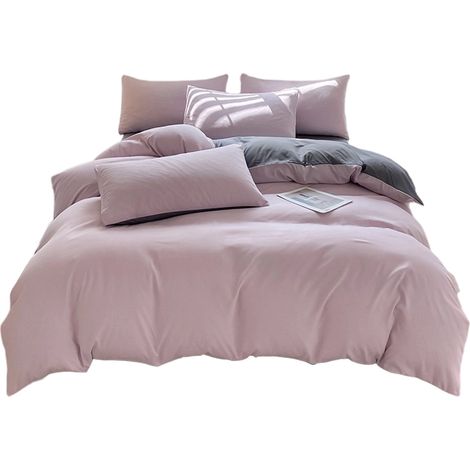 Ensemble de couette Queen toutes saisons - 4 pièces en coton lavable, drap-housse, housse de couette et taies d'oreiller, couleur unie (1/5)