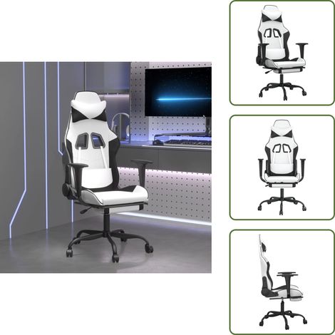 The Living Store Sedia da Gaming con Poggiapiedi Bianco e Nero in Similpelle - Sedia da gioco