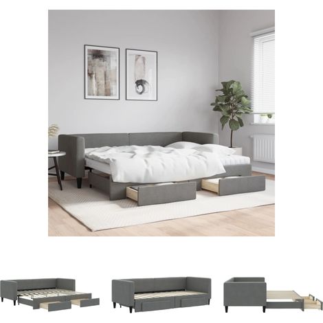 The Living Store Tagesbett Ausziehbar mit Schubladen Dunkelgrau 80x200 cm Stoff - Betten & Bettgestelle (1/5)