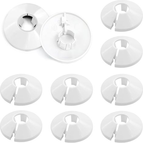 10 manguitos de plástico blanco para tubos de radiador, de 15 mm de diámetro y 4,5 cm de ancho, de tipo clip, aptos para tuberías de calefacción central.